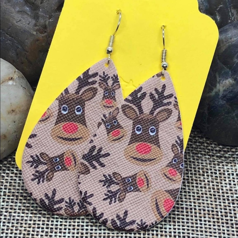 Christmas Rudolph teardrop Faux Leather Earrings